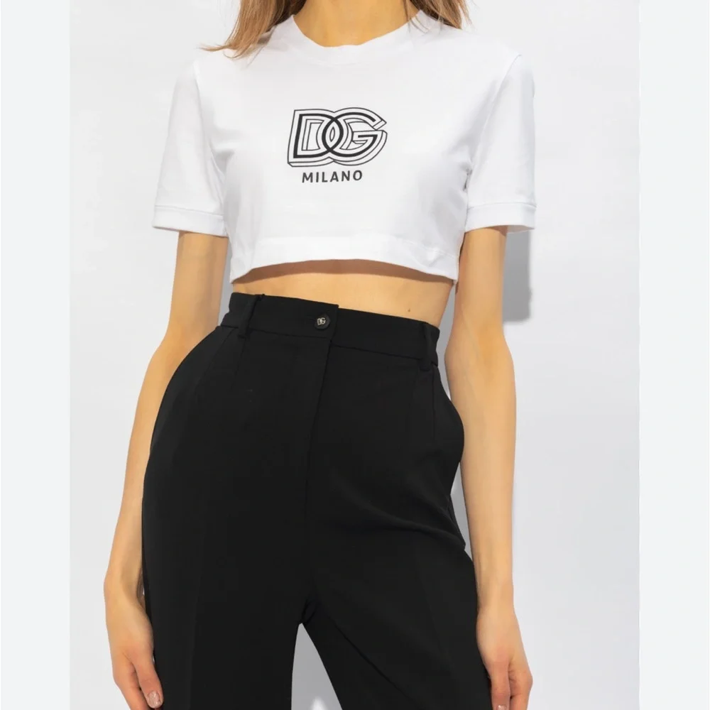 NEW DOLCE & GABBANA CROPPED T-SHIRT WITH LOGO - Picture 3 of 7